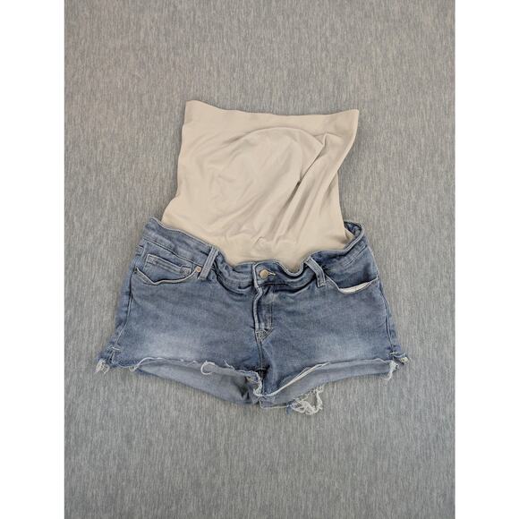 Blanqi Denim Maternity Shorts Womens Medium Blue Over Belly Stretch Distressed - Picture 1 of 10